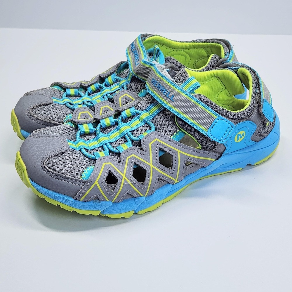 Merrell Sandals Kids Size 1 Gray Blue Green Closed Toe Fisherman Water Hiking